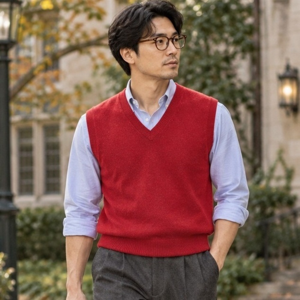 VTG Club Room Mens Red 100% Lambswool V-Neck Sweater Vest Size Large